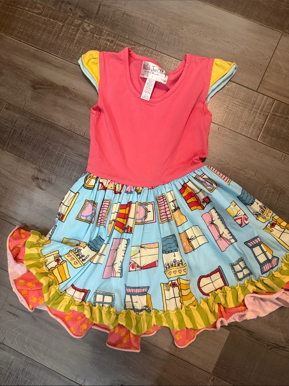 Matilda Jane Coral & Sky Blue Window-Print Twirl Dress